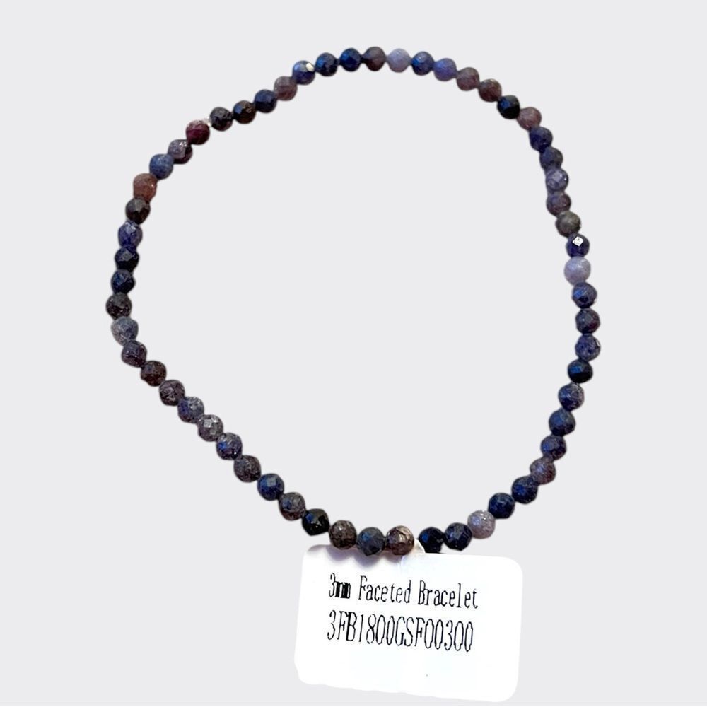 3MM Faceted Madagascar Sapphire Bead Stretch Bracelet